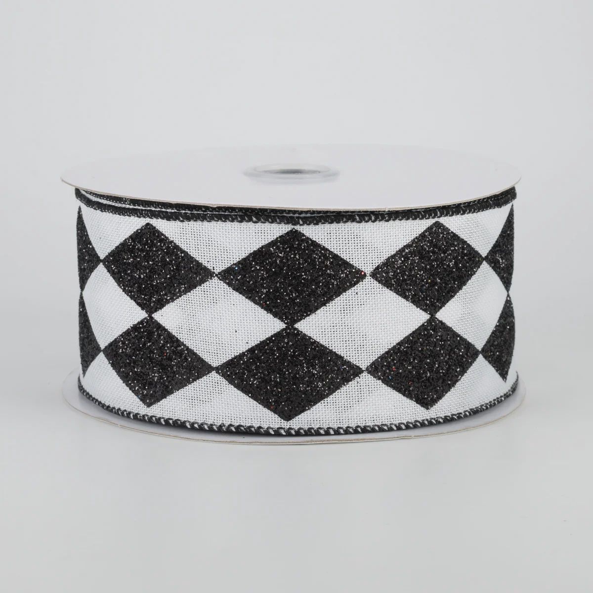 2" Glitter Harlequin Ribbon: Black &amp; White (10 Yards)
