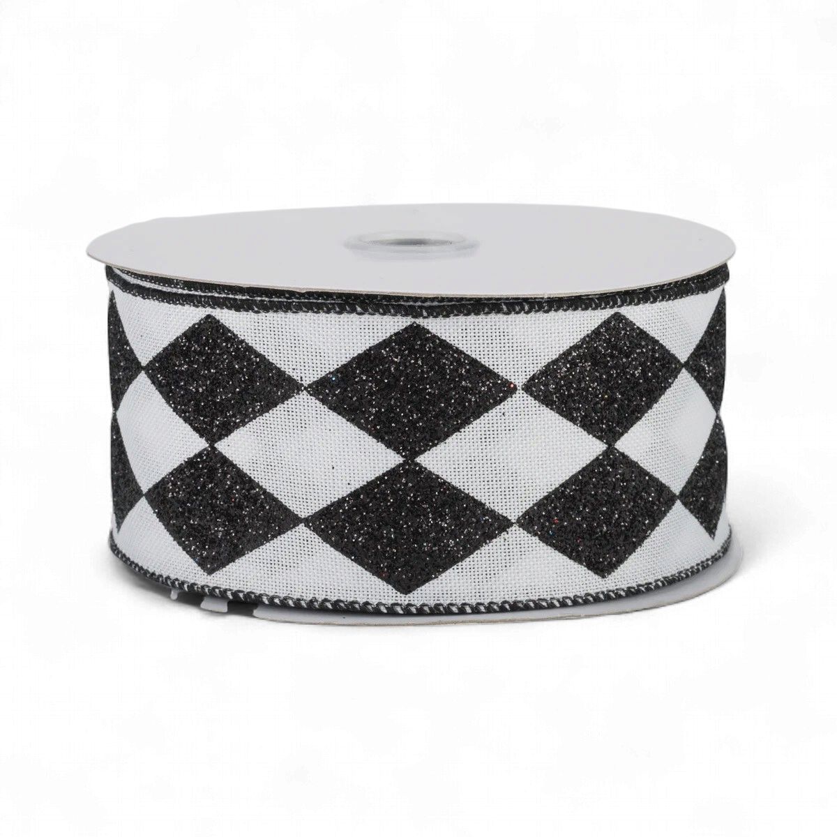 2" Glitter Harlequin Ribbon: Black &amp; White (10 Yards)