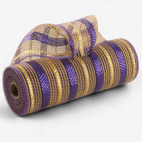 10" Poly Faux Jute Metallic Mesh: Yellow &amp; Purple