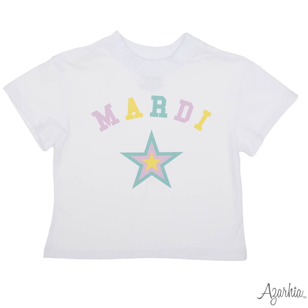 Mardi Gras Pastel Star Screen Print White Boxy