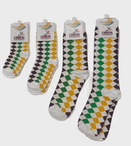 White Diamond Purple Green and Gold Socks - Children’s Regular