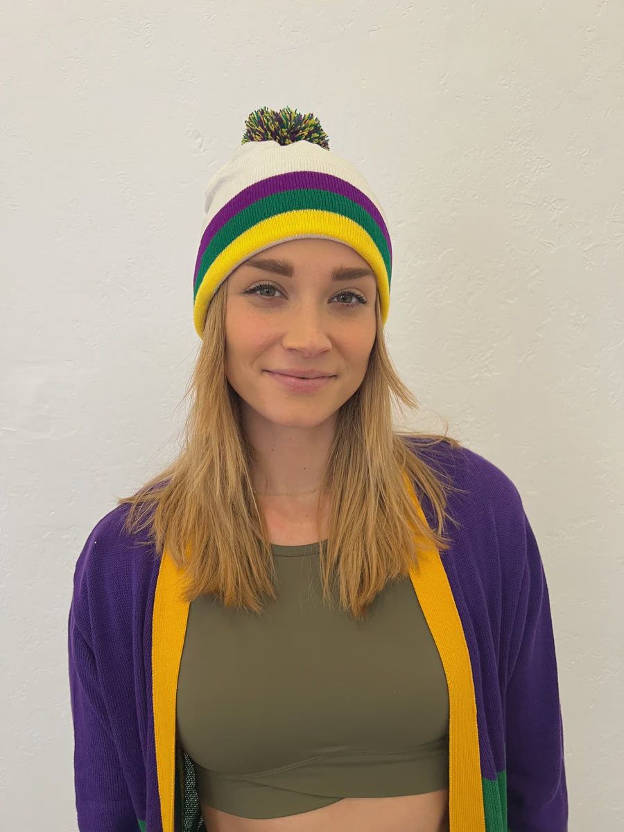 BEANIE W/POM WHITE STRIPE