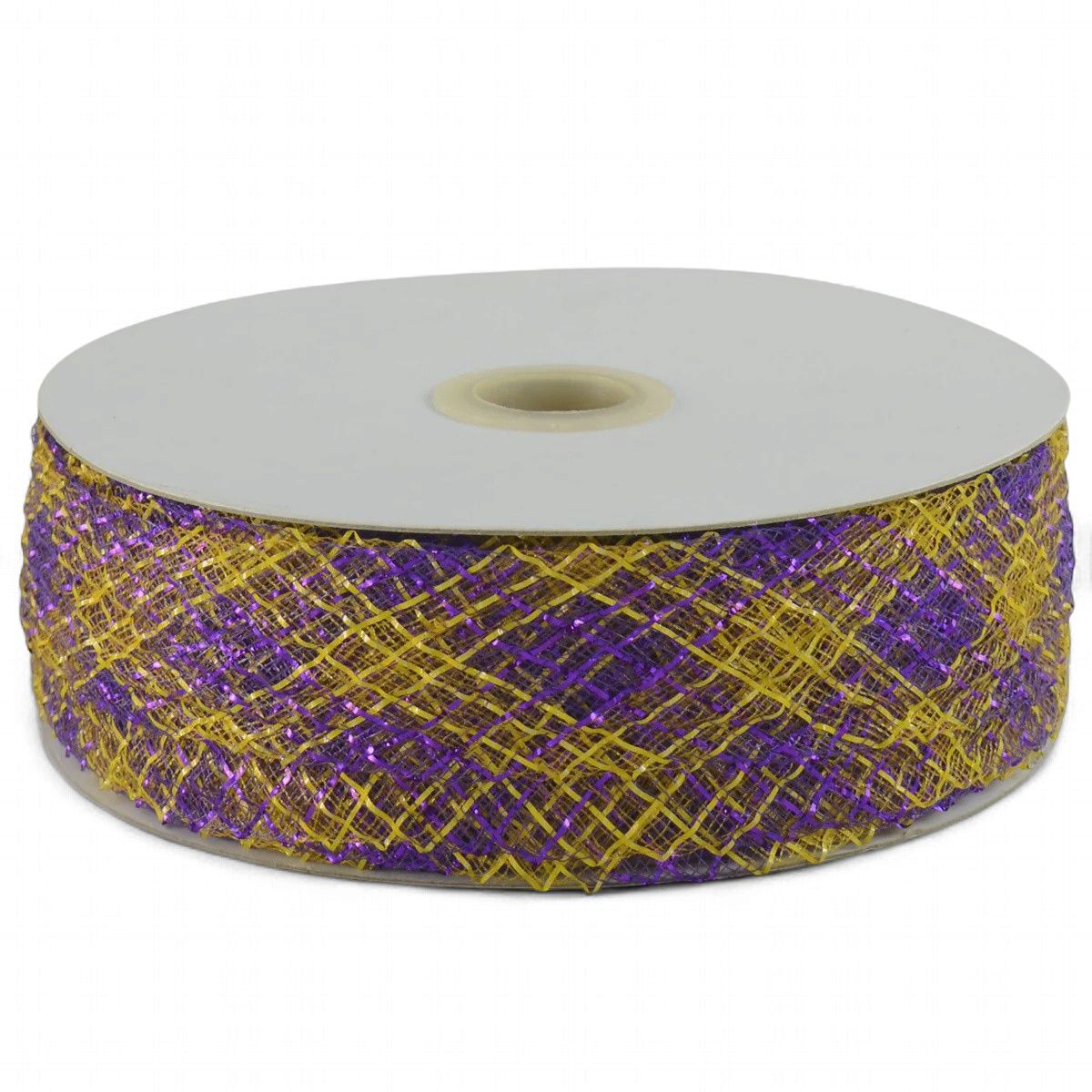 1.5" Deco Flex Mesh Ribbon: Purple/Gold Plaid (30 Yards)