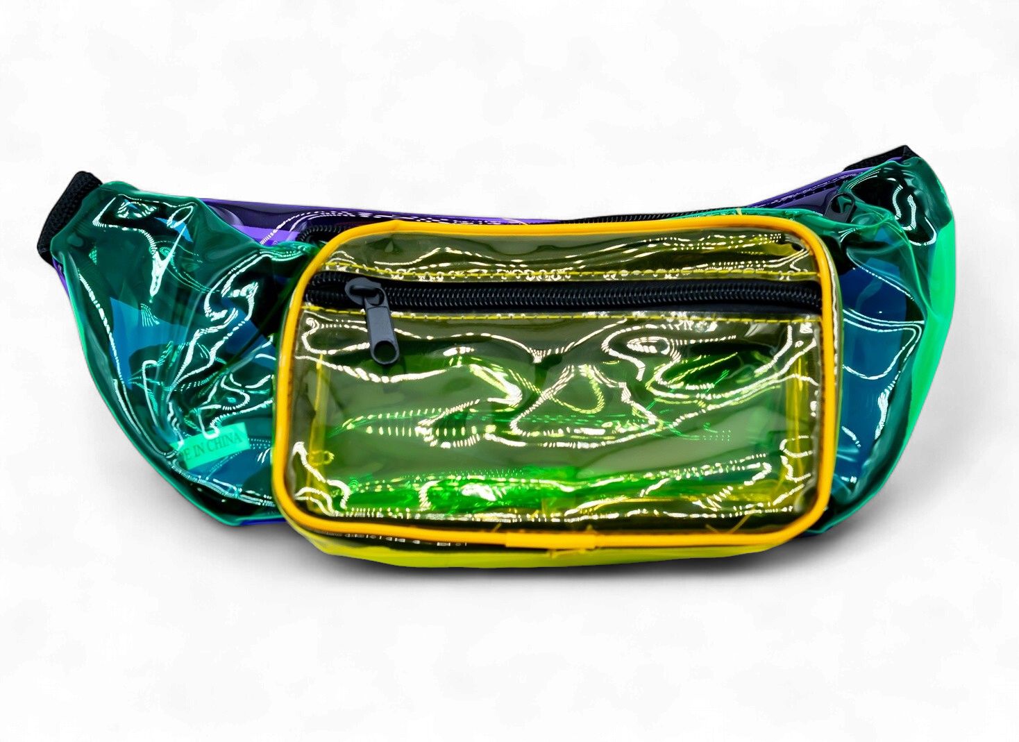 Color Block Purple, Green, Gold Transparent Fanny Pack