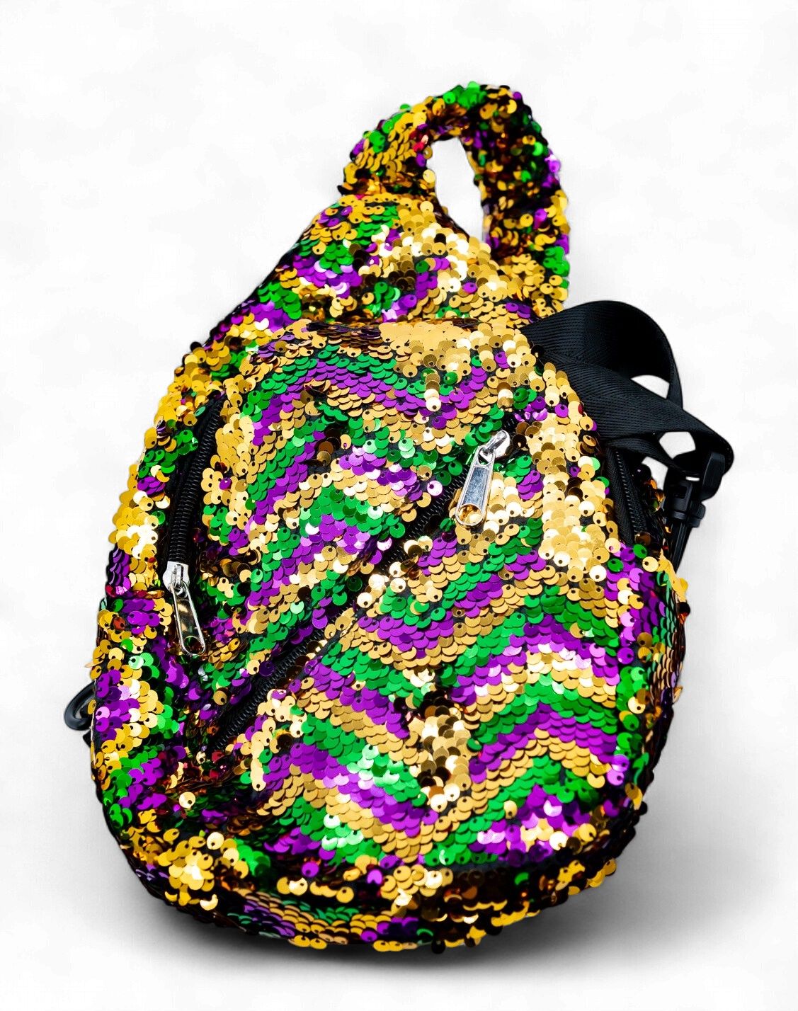 Chevron Crossbody Sequin Purple, Green, and Gold Backpack