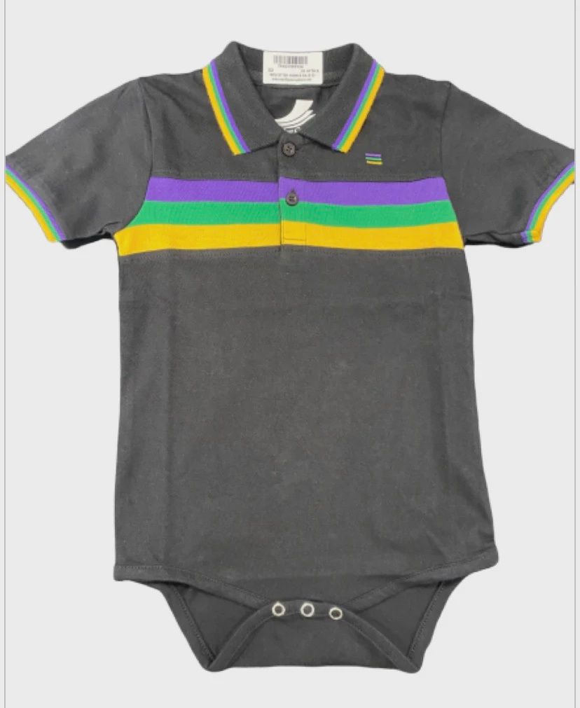 INFANT SS ONESIE BLACK CHEST STRIPE