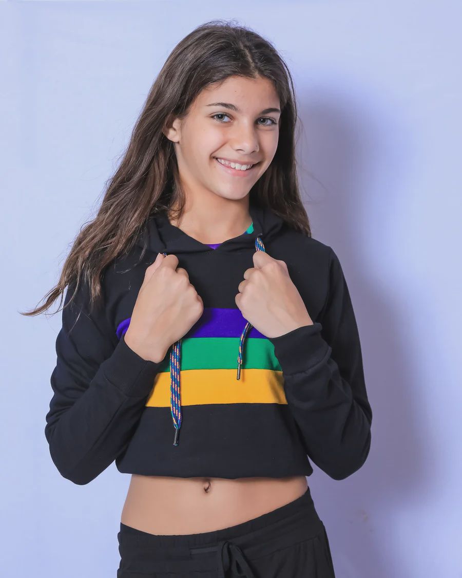 JUNIOR / MISSES CROP HOODIE BLACK CHEST STRIPE