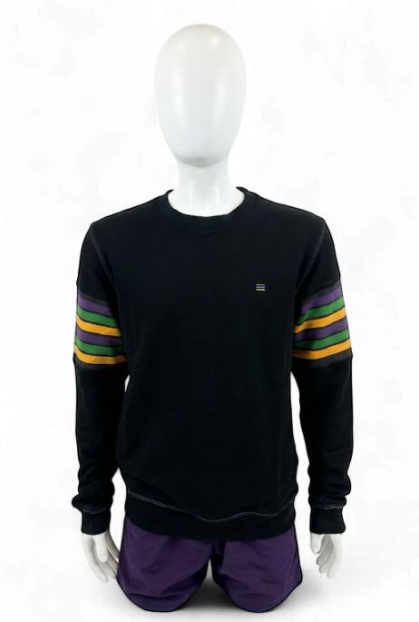 French Terry Adult Vintage Arm Stripes Pullover - Black