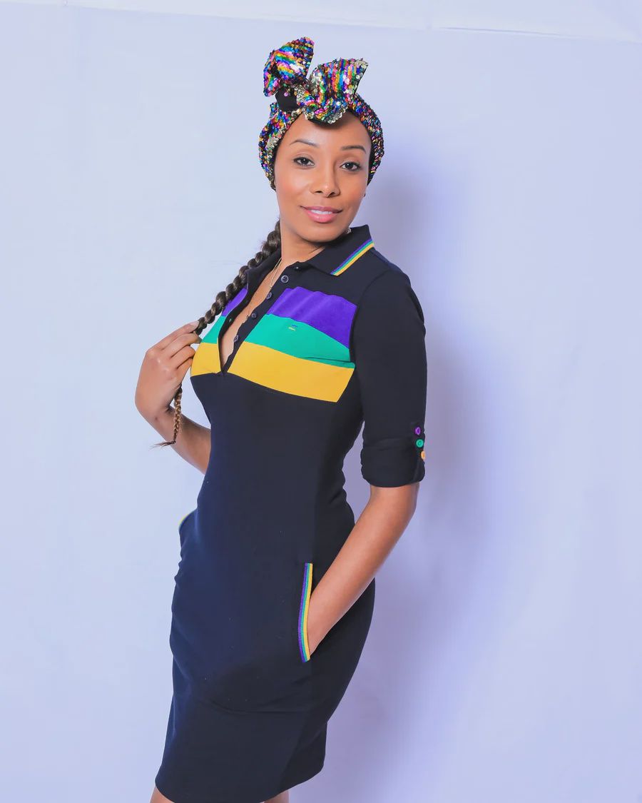 ADULT DRESS BLACK CHEST STRIPE