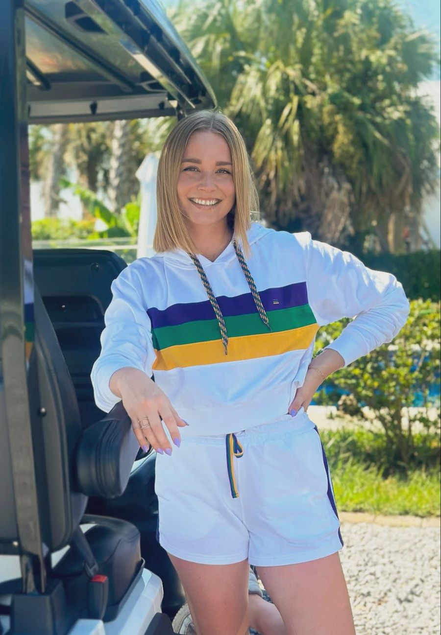 JUNIOR / MISSES CROP HOODIE WHITE CHEST STRIPE