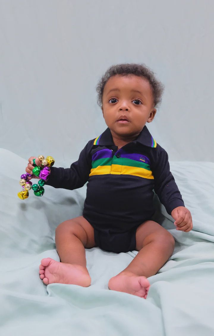 INFANT ONESIE LS BLACK CHEST STRIPE