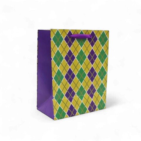 7" x 9" Mardi Gras Harlequin Gift Bag with Gold Foil (Each)