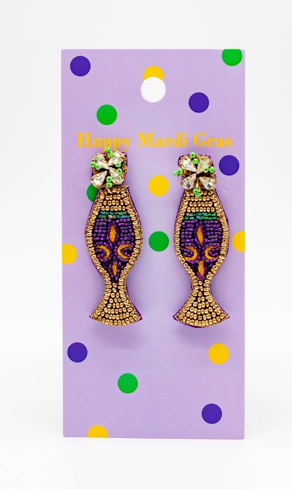MARDI GRAS WINE GLASS EMBELLISHED EARRINGS