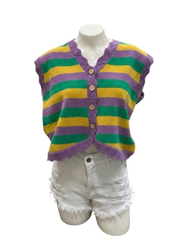 Mardi Gras Classic Stripe Sweater Vest