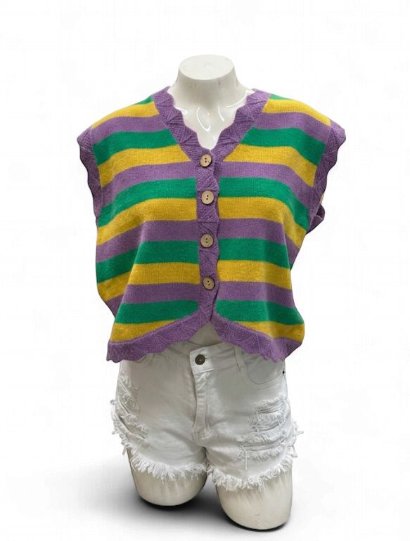 Mardi Gras Classic Stripe Sweater Vest