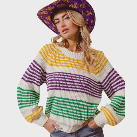 MG STRIPED RAGLAN LS SWEATER