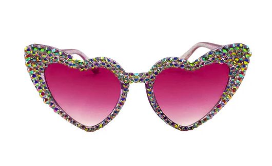 Light Purple Glitter Heart Shaped Sunglasses with Rhinestones (Each)