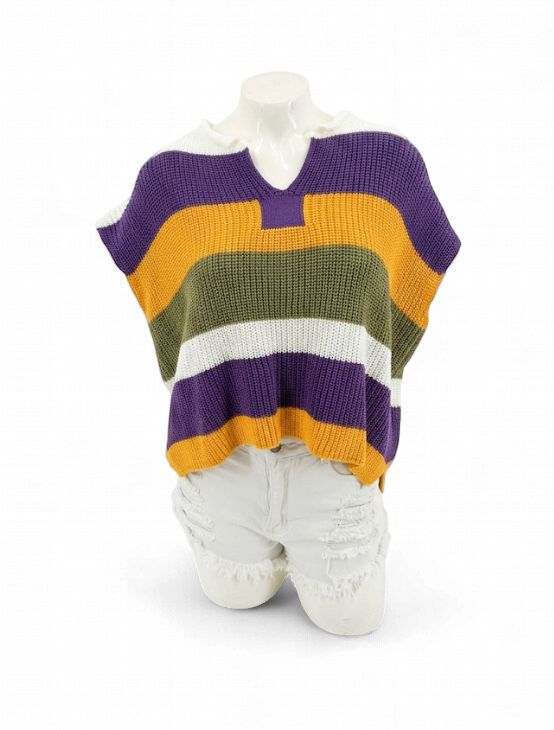 Mardi Gras Striped Dolman Short Sleeve Sweater