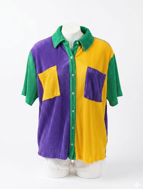Mardi Gras Color Block Button Up
