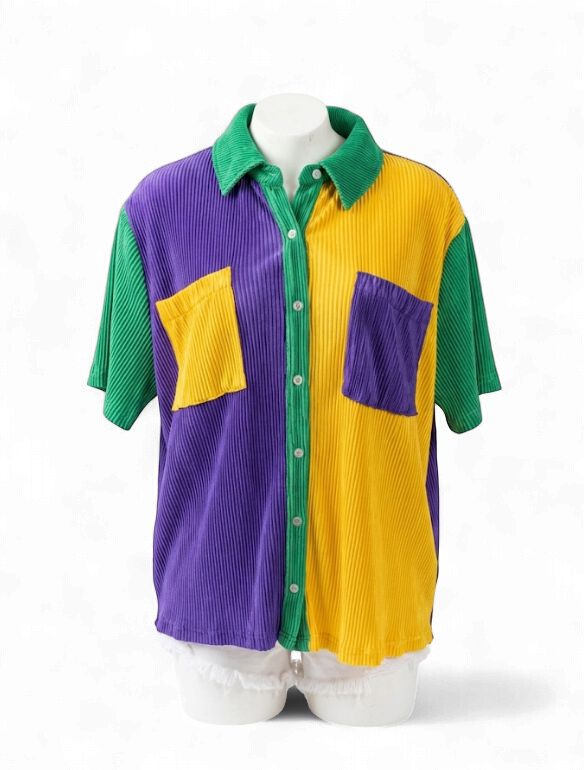 Mardi Gras Color Block Button Up