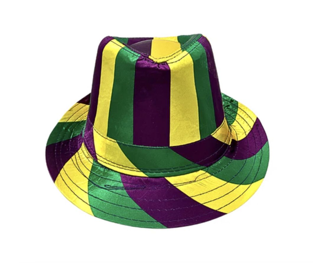 Purple, Green and Gold Striped Fedora Hat (Each)