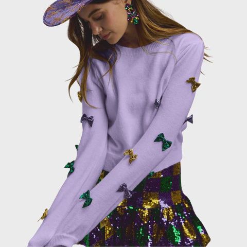 MG GLITTER BOWS ON SLEEVE LS SWEATER