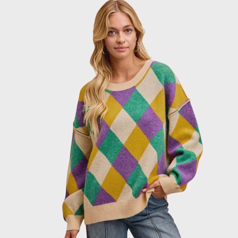 MG DIAMOND PATTERN LS SWEATER