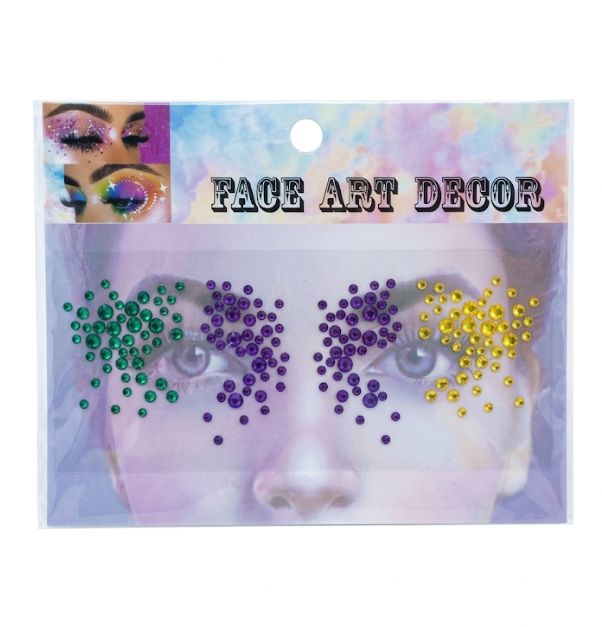 Purple, Green and Gold Petite Stick on Face Gems (Each)