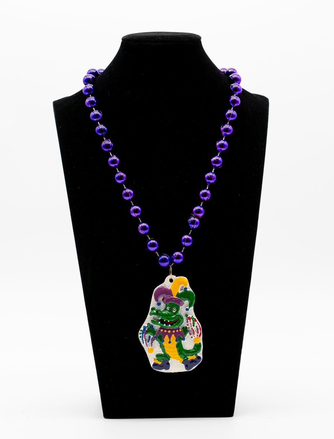 36" 12mm Metallic Purple Bead with Alligator Medallion single