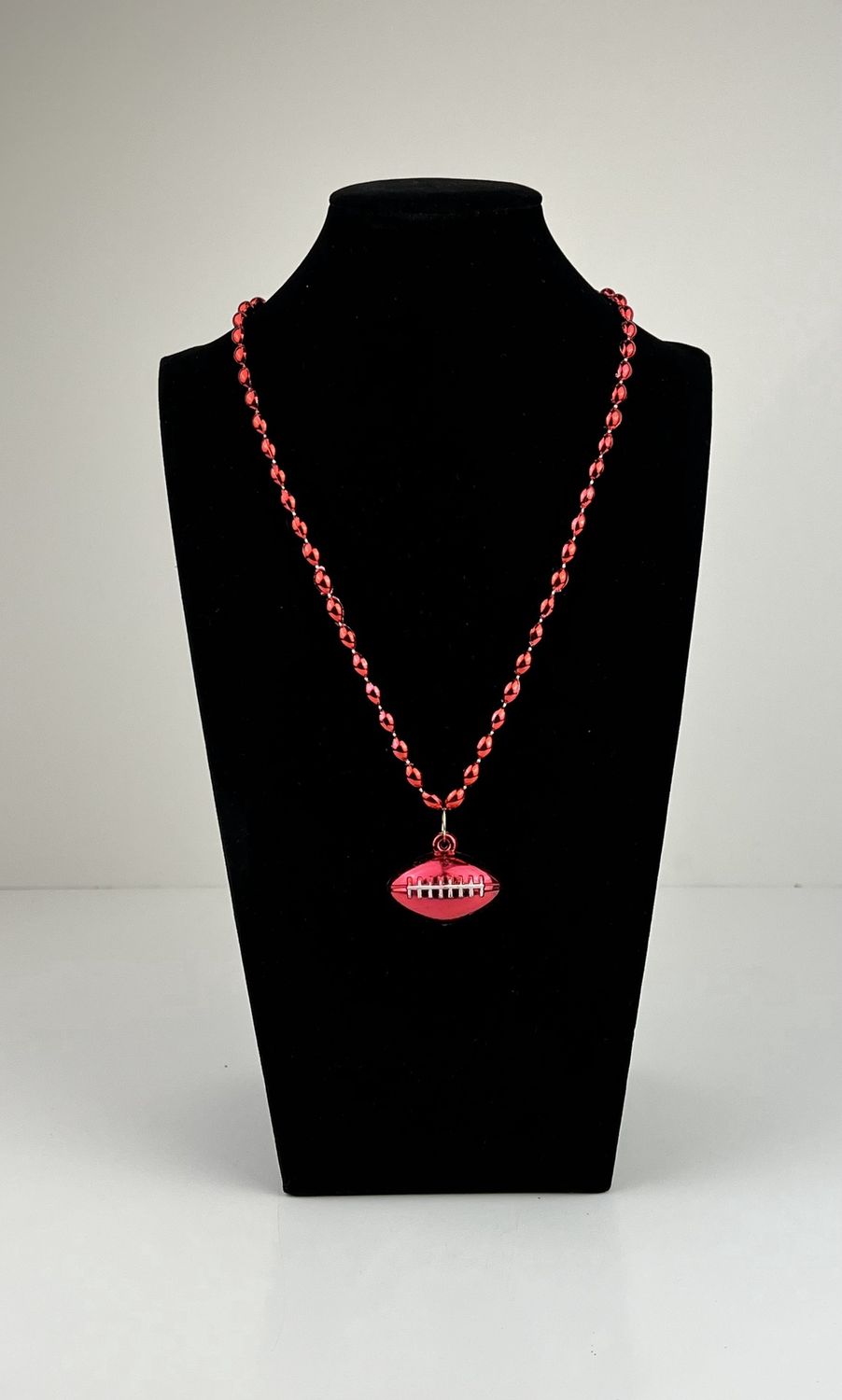 33" 6 x 9mm Oval Red Bead with Football Pendant single