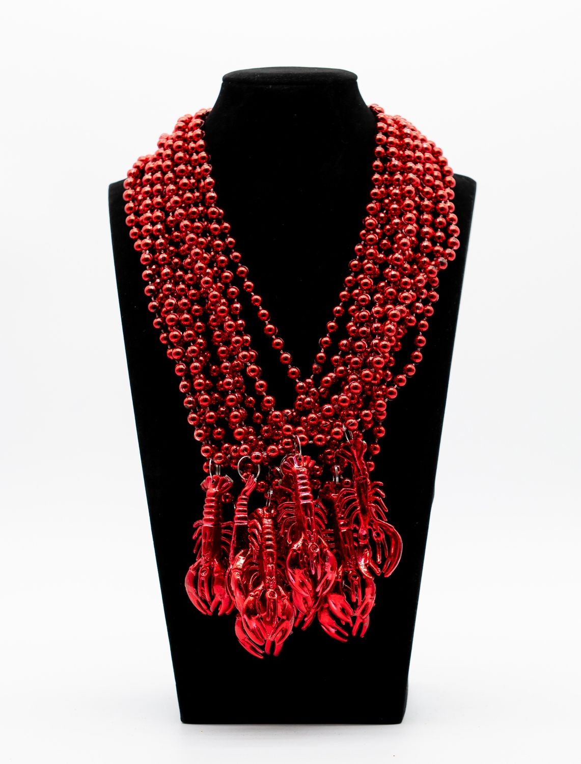 33" 7mm Metallic Red Bead with Crawfish/Lobster Medallion (Dozen)