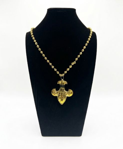 33" Black and Gold Fleur de Lis with 7.5mm Gold Mardi Gras Beads (DOZEN)