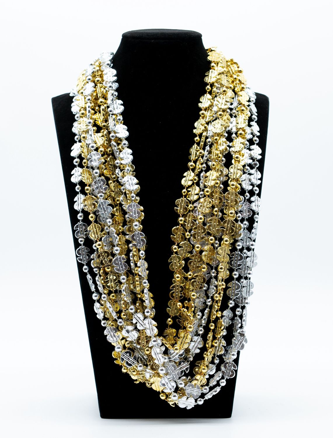 36" Dollar Sign Bead Necklace - Assorted Gold and Silver (Dozen)