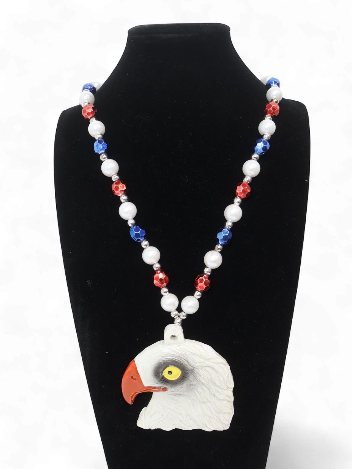 36" Eagle Head Medallion Hanging from a Red, White and Blue Bead (Dozen)