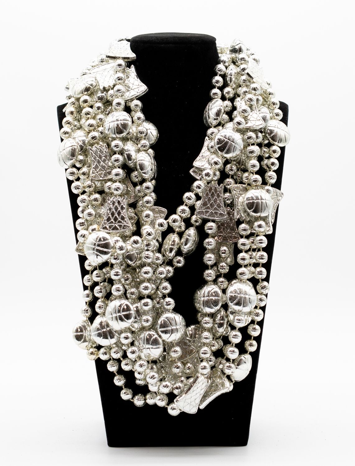 36" Metallic Silver Basketball Bead Necklace (Dozen)