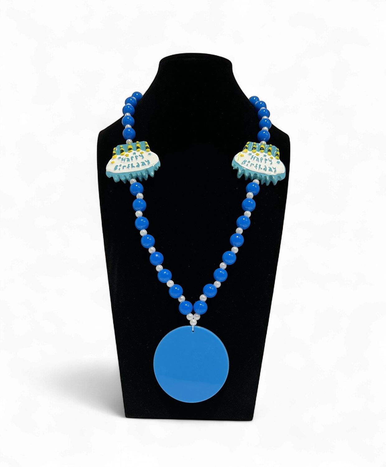 38" 7mm Baby Blue Birthday Cake Bead with Baby Blue Medallion single