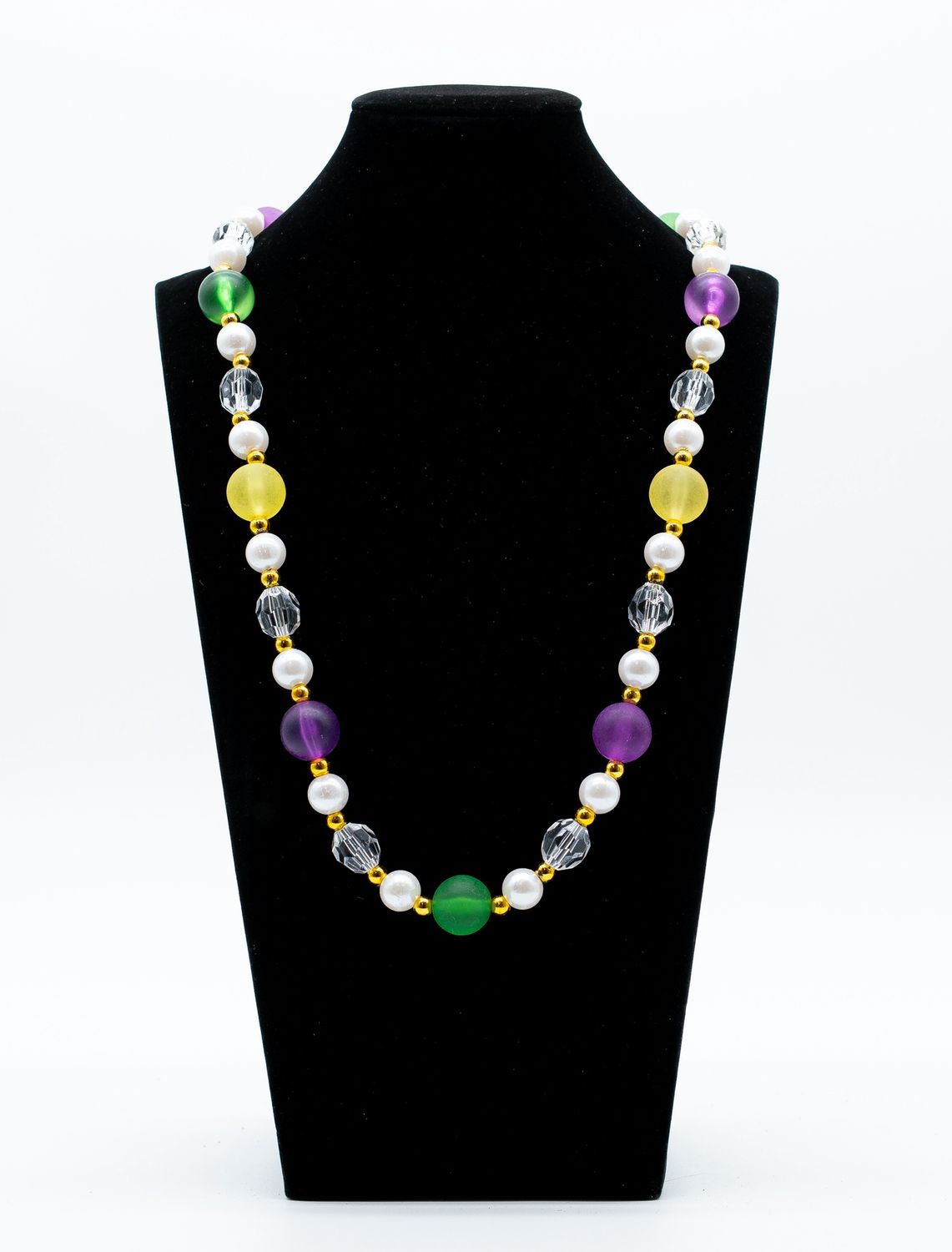 40" 18mm Purple, Green and Gold and Pearl Bead Necklace single