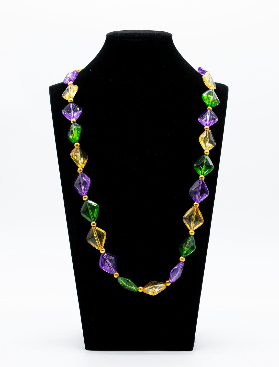 40" Acrylic Purple, Green and Gold Small Diamond Bead Necklace (Dozen)