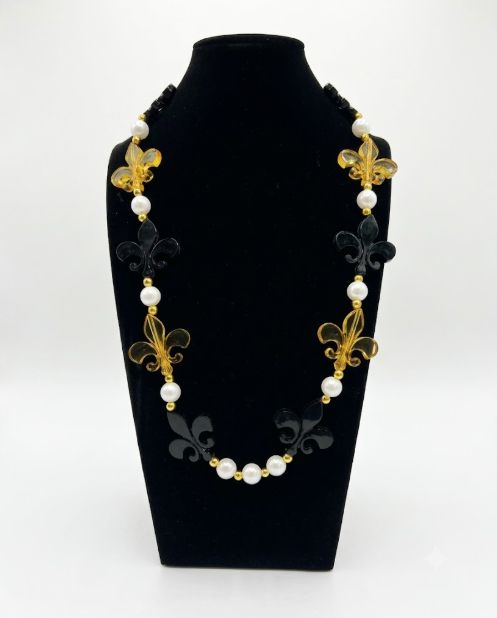 40" Black and Gold Fleur de Lis Necklace (Dozen)