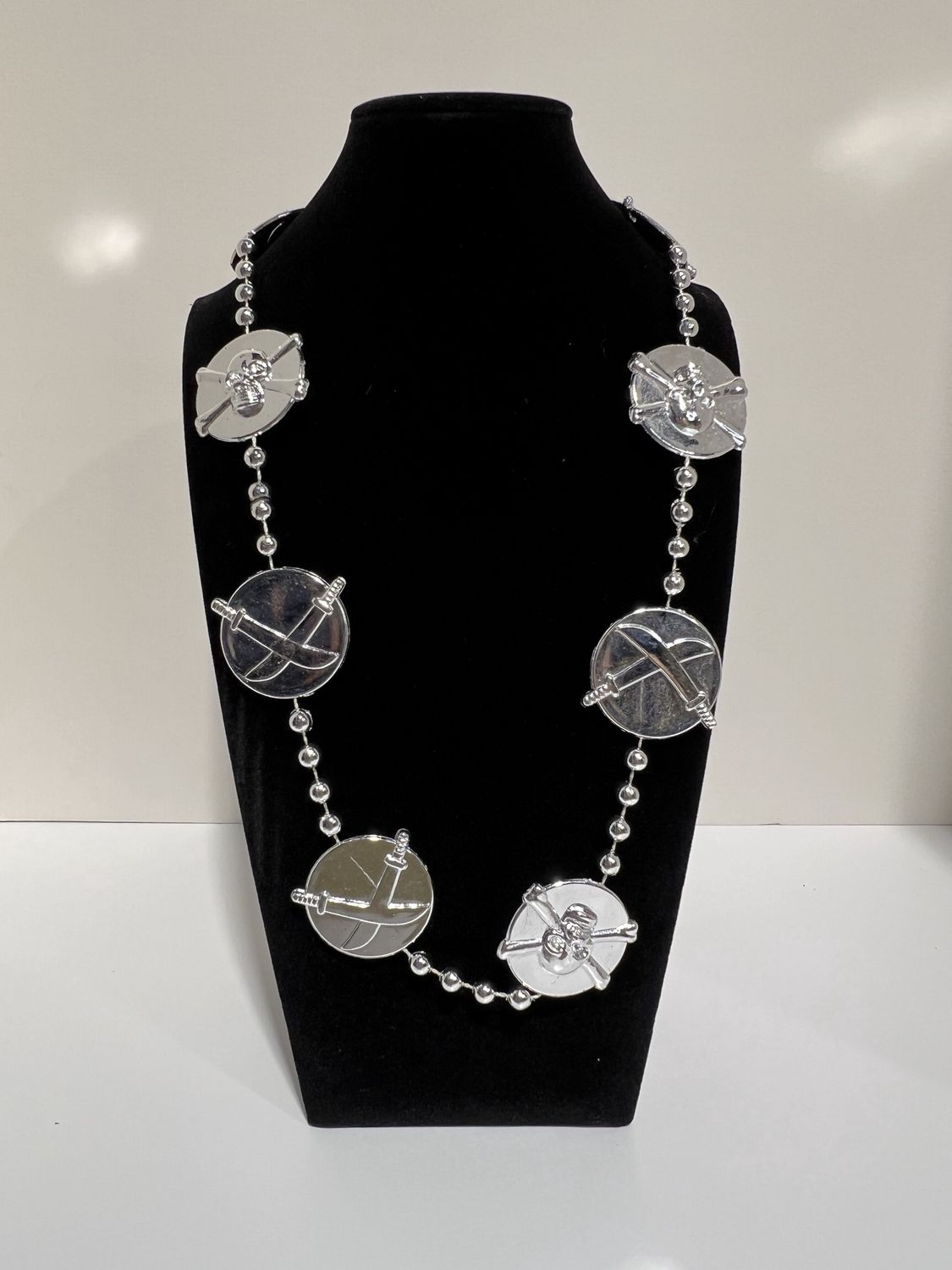 40" Skull and Sword Medallion Mardi Gras Beads (Dozen)