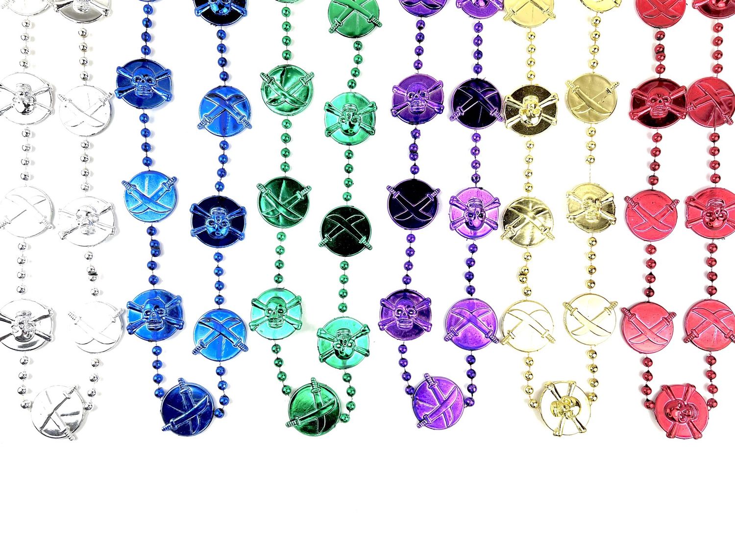 40" Skull and Sword Medallion Mardi Gras Beads (Dozen)