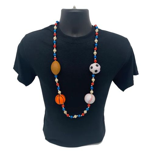 42" 10mm Four Sportsball Handstrung with Red White &amp; Blue Alternating Bead, 7mm Gold Spacers single