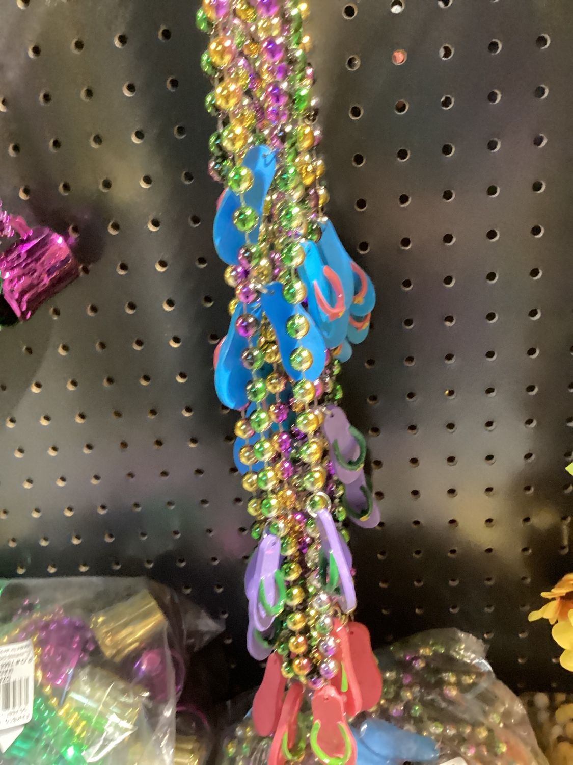 42" 12mm Flip Flips On Purple, Green and Gold Dyed Beads Necklace (Dozen)