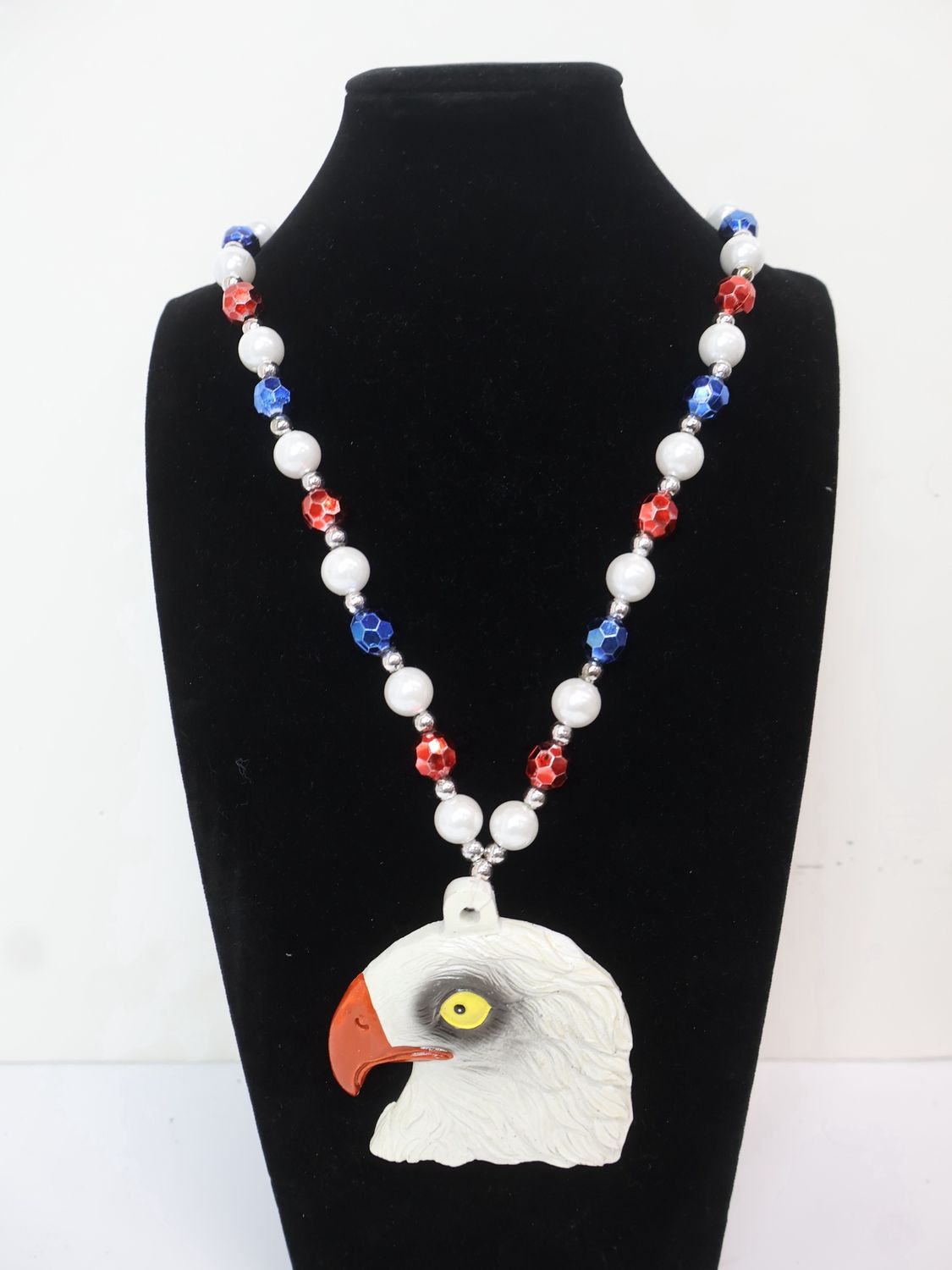 36" Eagle Head Medallion Hanging from a Red, White and Blue Bead single