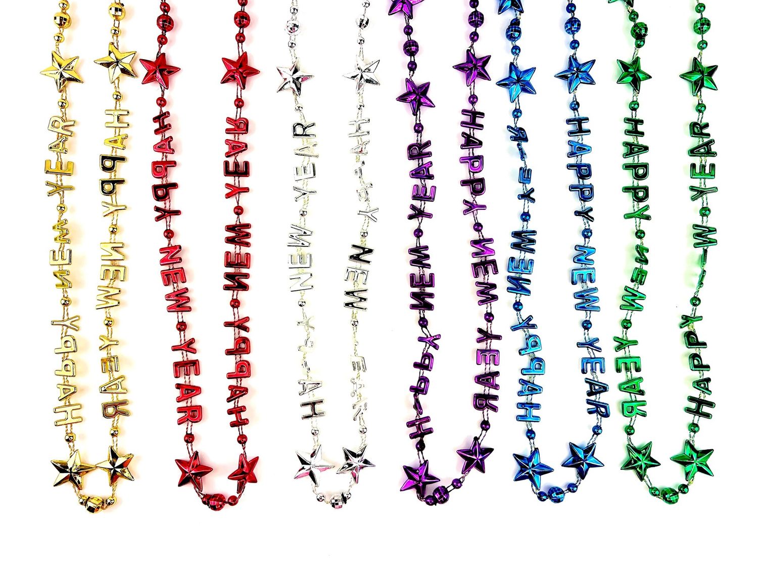 36" Happy New Year Bead Necklace - 6 Assorted Colors single