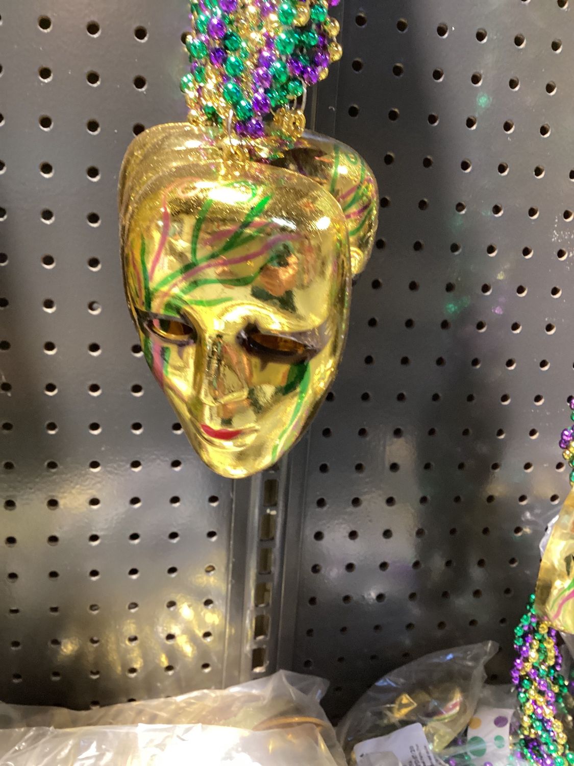 36" Purple, Green and Gold Mask Medallion Bead (Dozen)