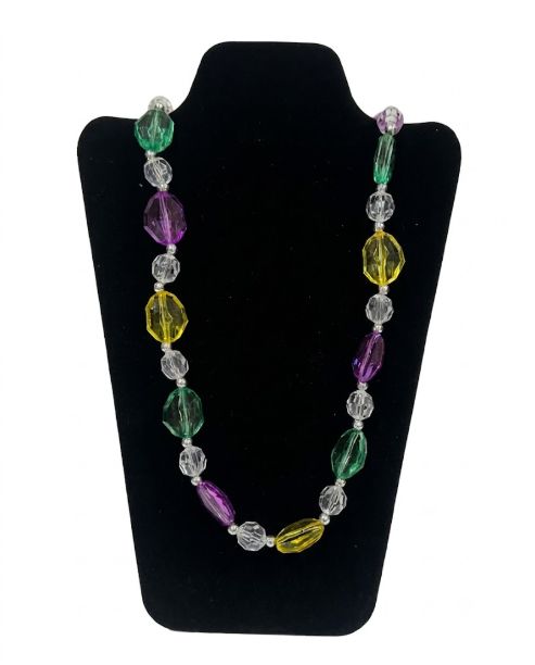 38" Acrylic Purple, Green and Gold Infiniti Stone Bead Necklace single
