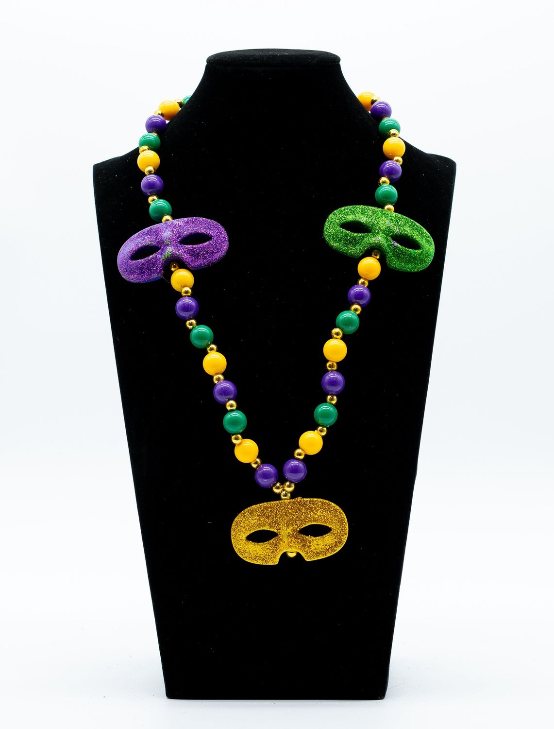 38" Mask Purple, Green and Gold Mardi Gras Beads single