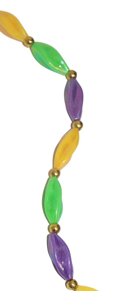 38" Swirl Aurora Borealis Purple, Green and Gold Mardi Gras Beads single