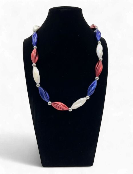 38" Red/White/Blue Satin Swirl Bead (Dozen)
